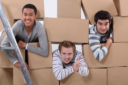 A team packing boxes efficiently for a move